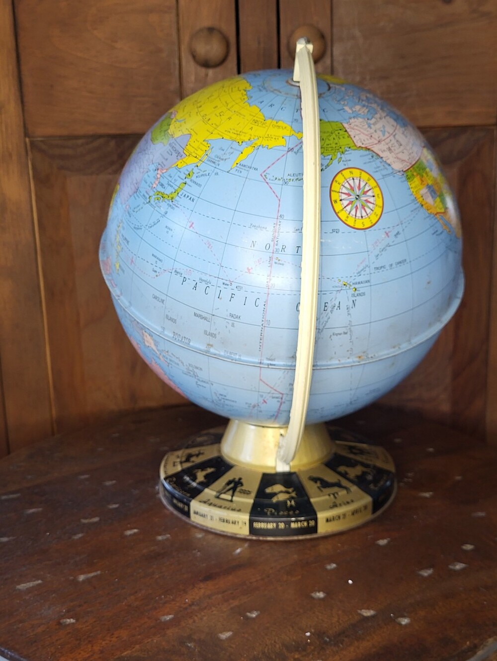 Vintage Blue World Globe with Zodiac Base - Picture 10 of 13